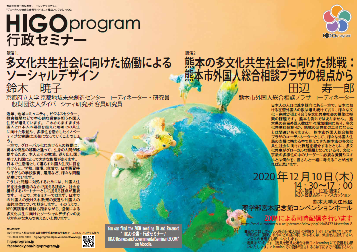 14 30 17 00 鈴木 暁子 京都府立大学 田辺 寿一郎 熊本市外国人総合相談プラザ 熊本大学 博士課程教育リーディングプログラム グローカルな健康生命科学パイオニア養成プログラム Higo